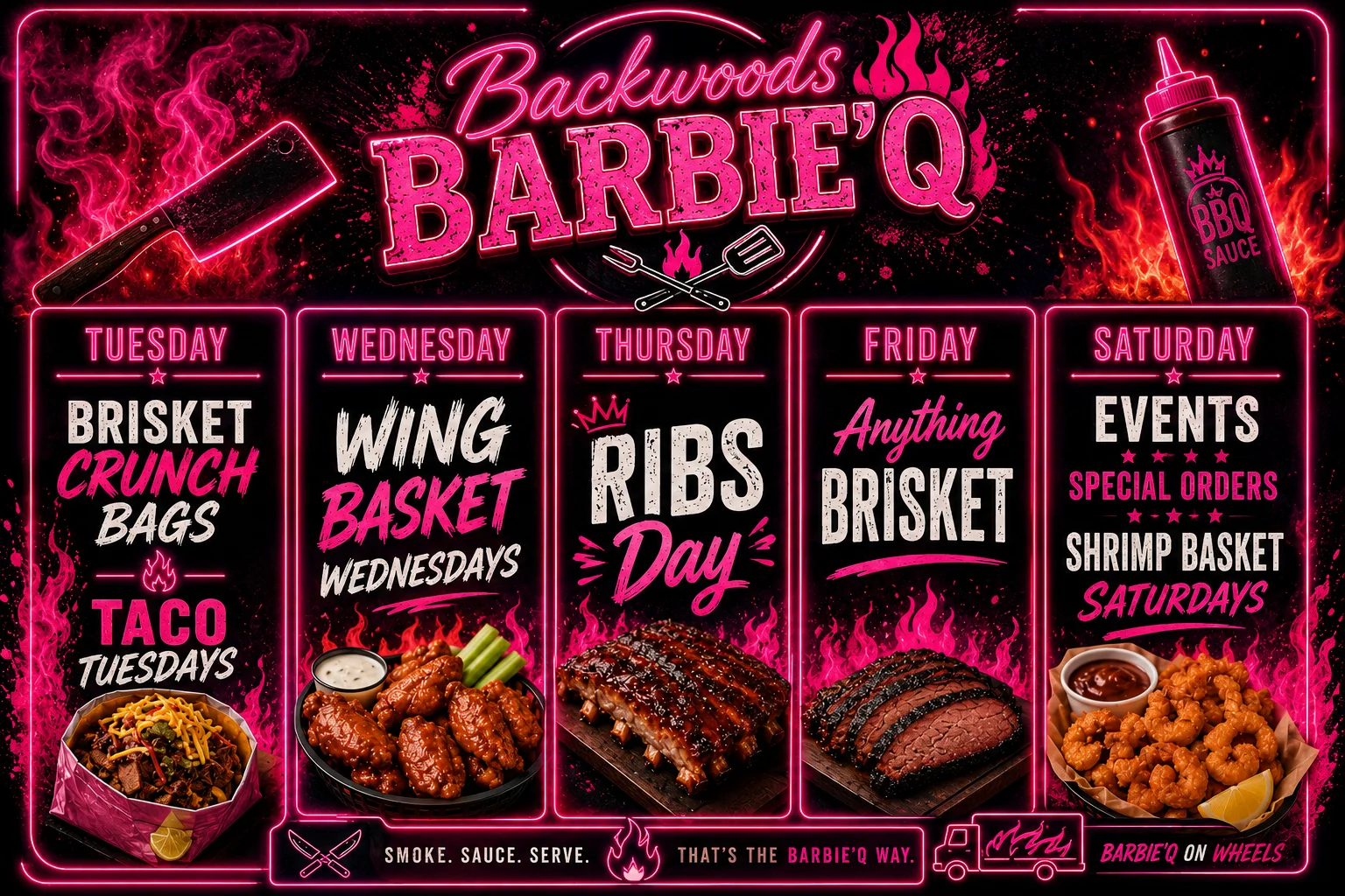 Weekly BBQ specials at Backwoods Barbie'Q restaurant