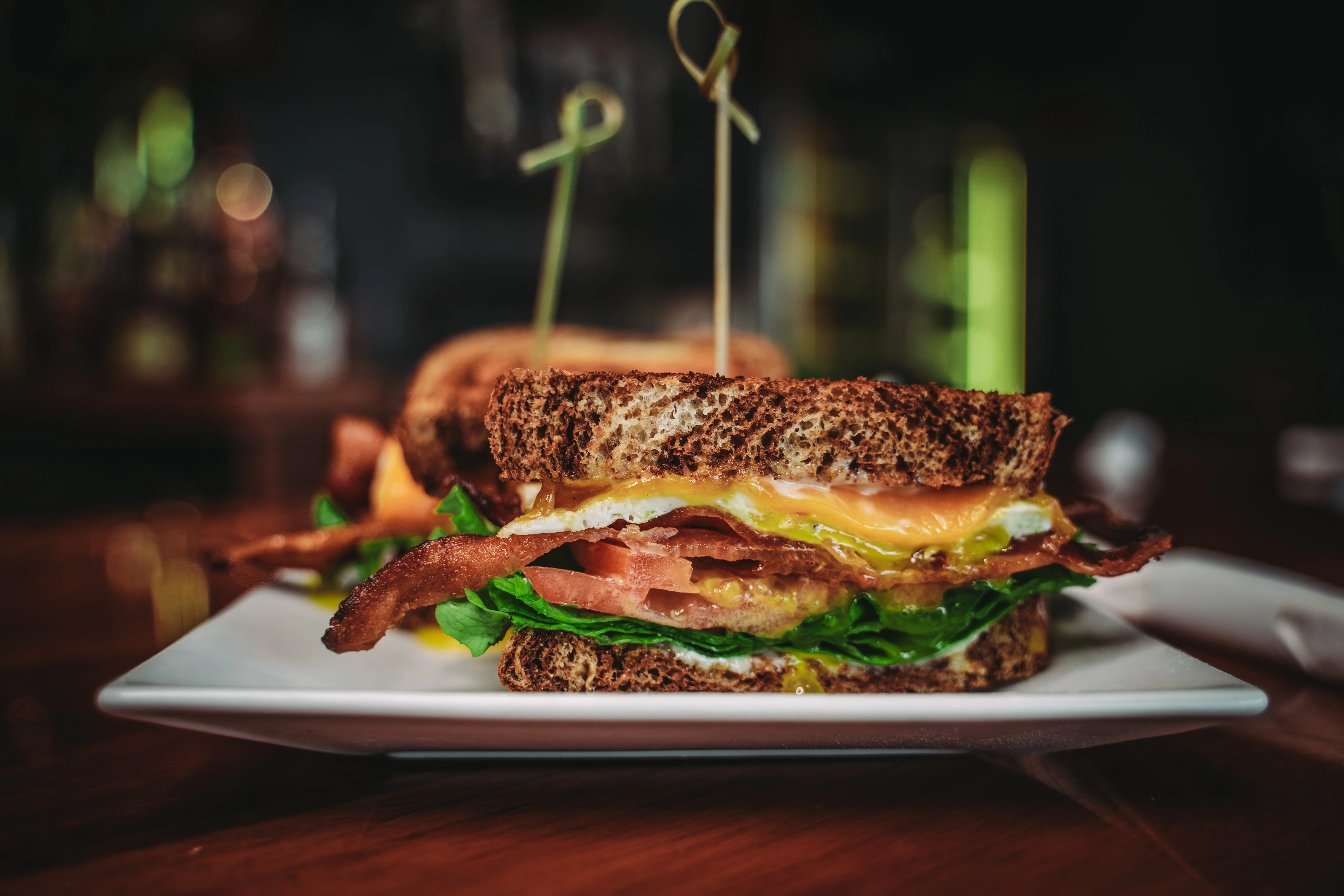 Classic breakfast sandwich with bacon and egg