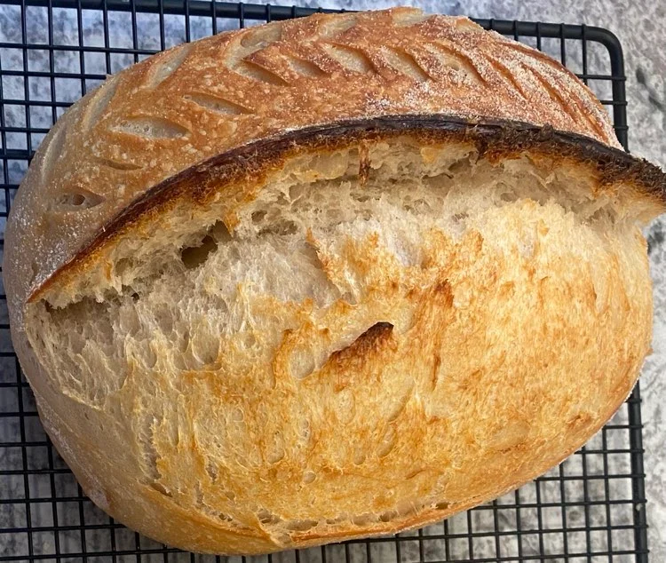 Artisan sourdough bread with a golden crust