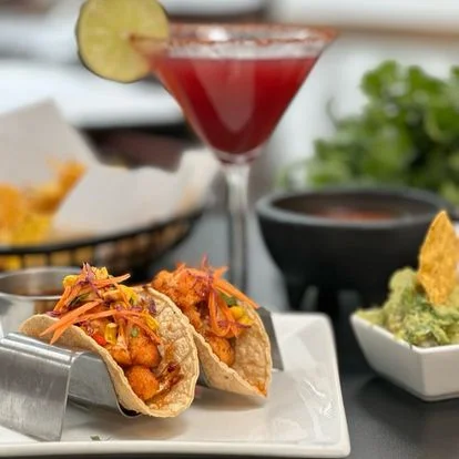 Delicious shrimp tacos with vibrant toppings