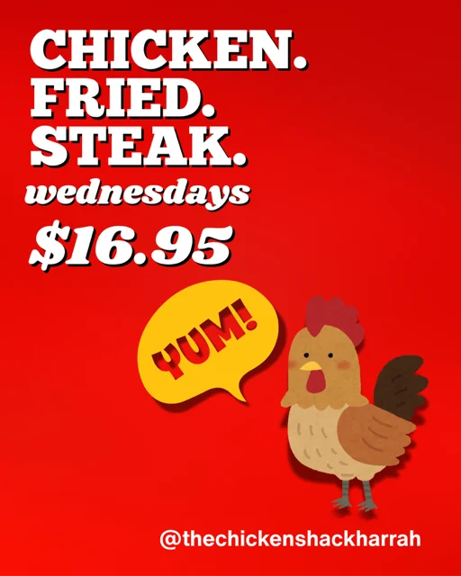 Fried chicken steak special for Wednesdays at a restaurant