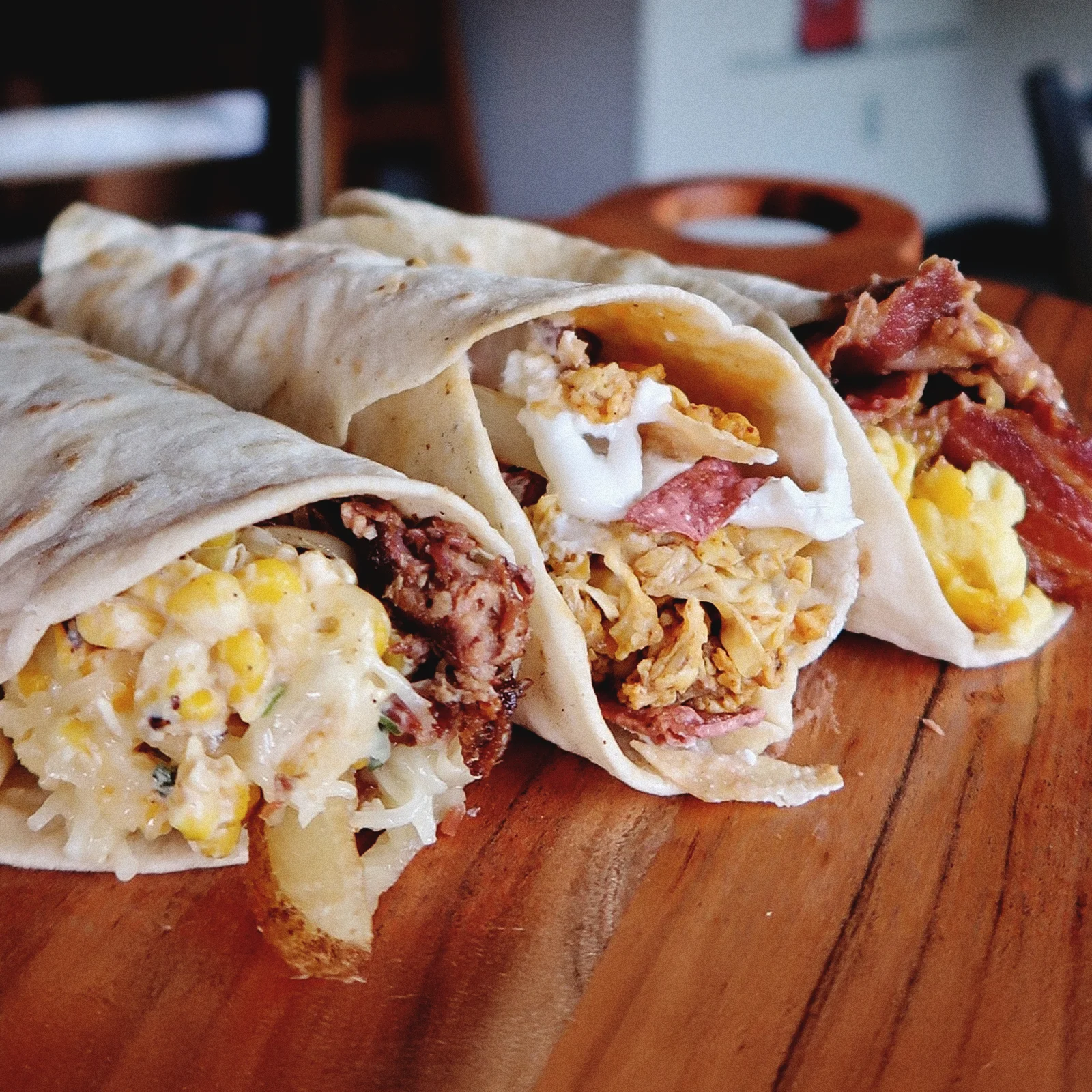 Breakfast burritos with assorted fillings