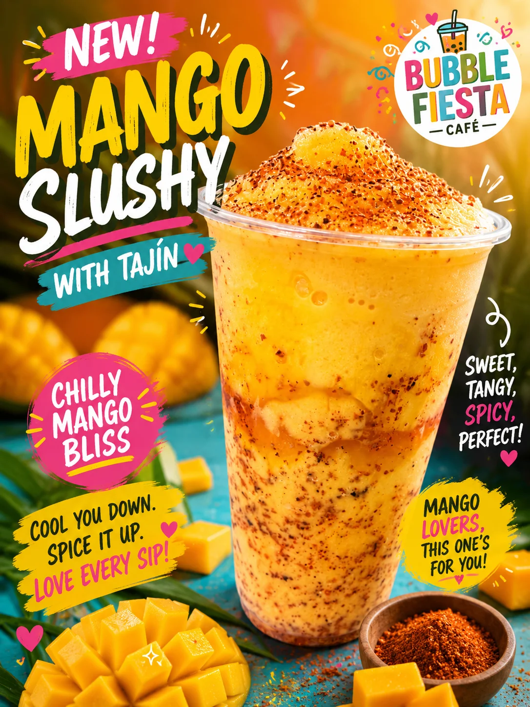 Refreshing mango slushy with Tajín, a popular Mexican beverage
