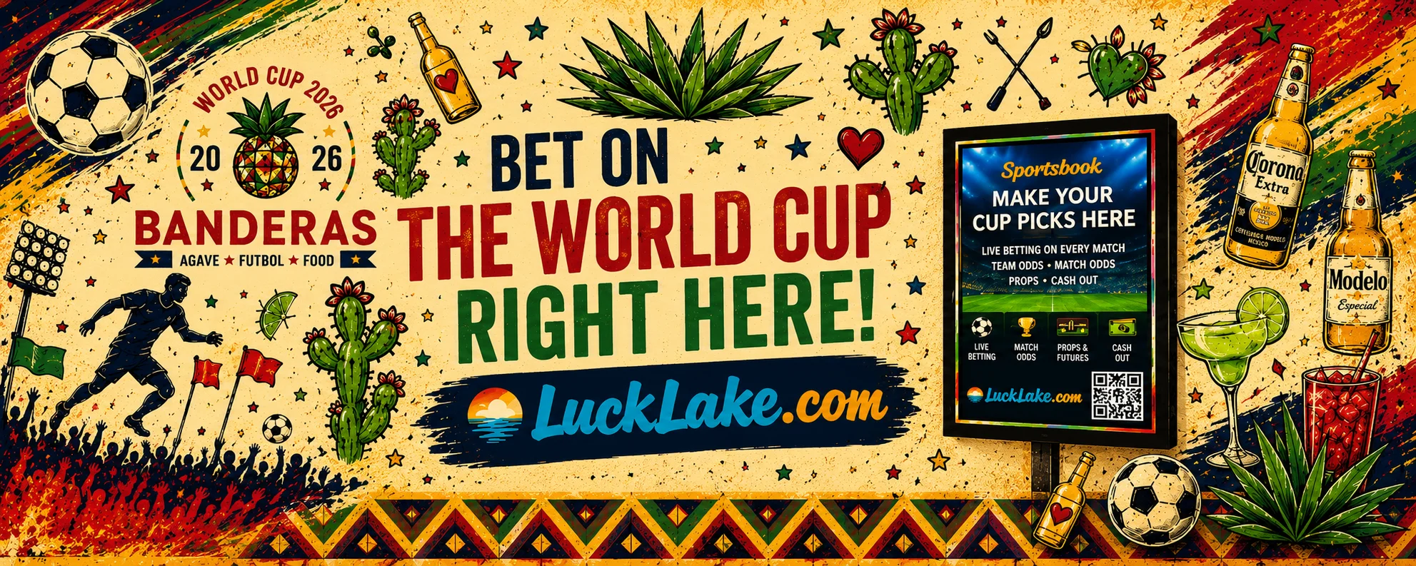 Promotional banner for World Cup 2026 at Banderas restaurant