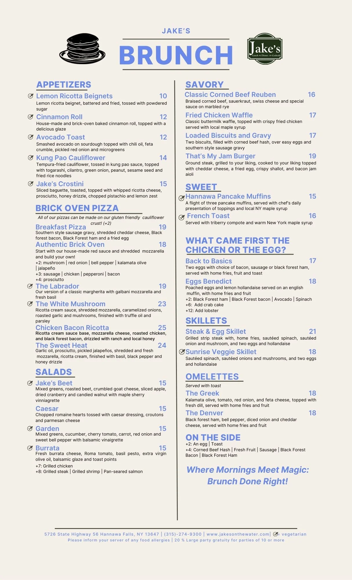 Brunch menu featuring diverse dishes at a cozy restaurant