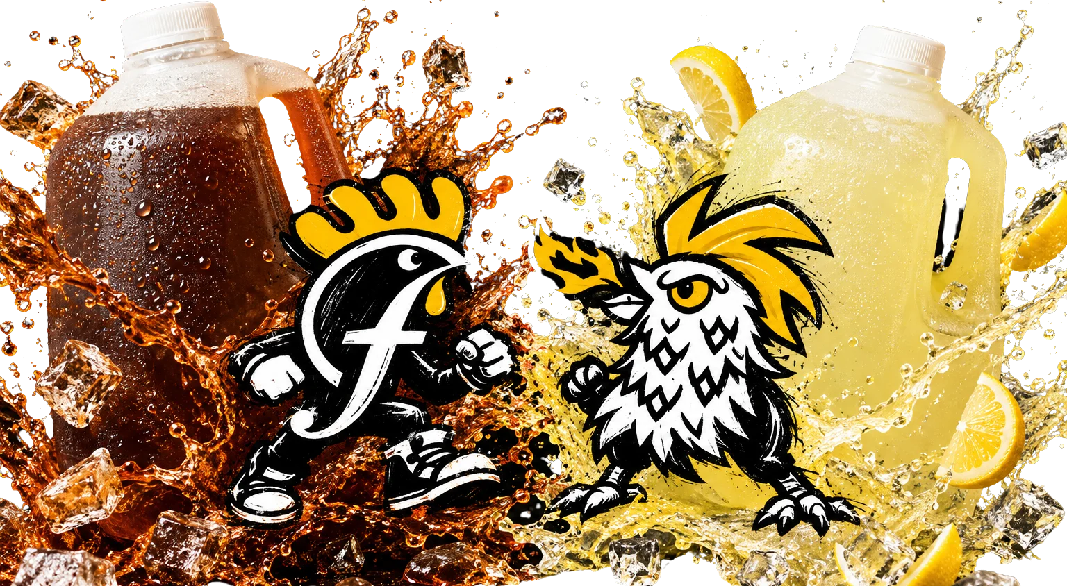 Frango and Drago Dueling Between Iced Tea and Lemonade