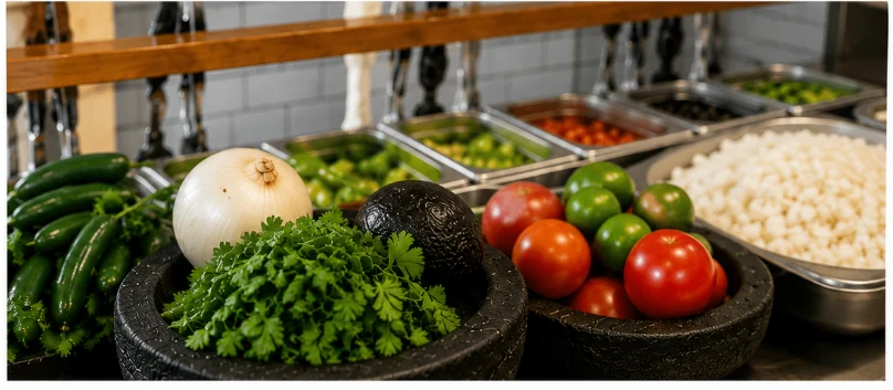 Fresh ingredients for Mexican salsa preparation