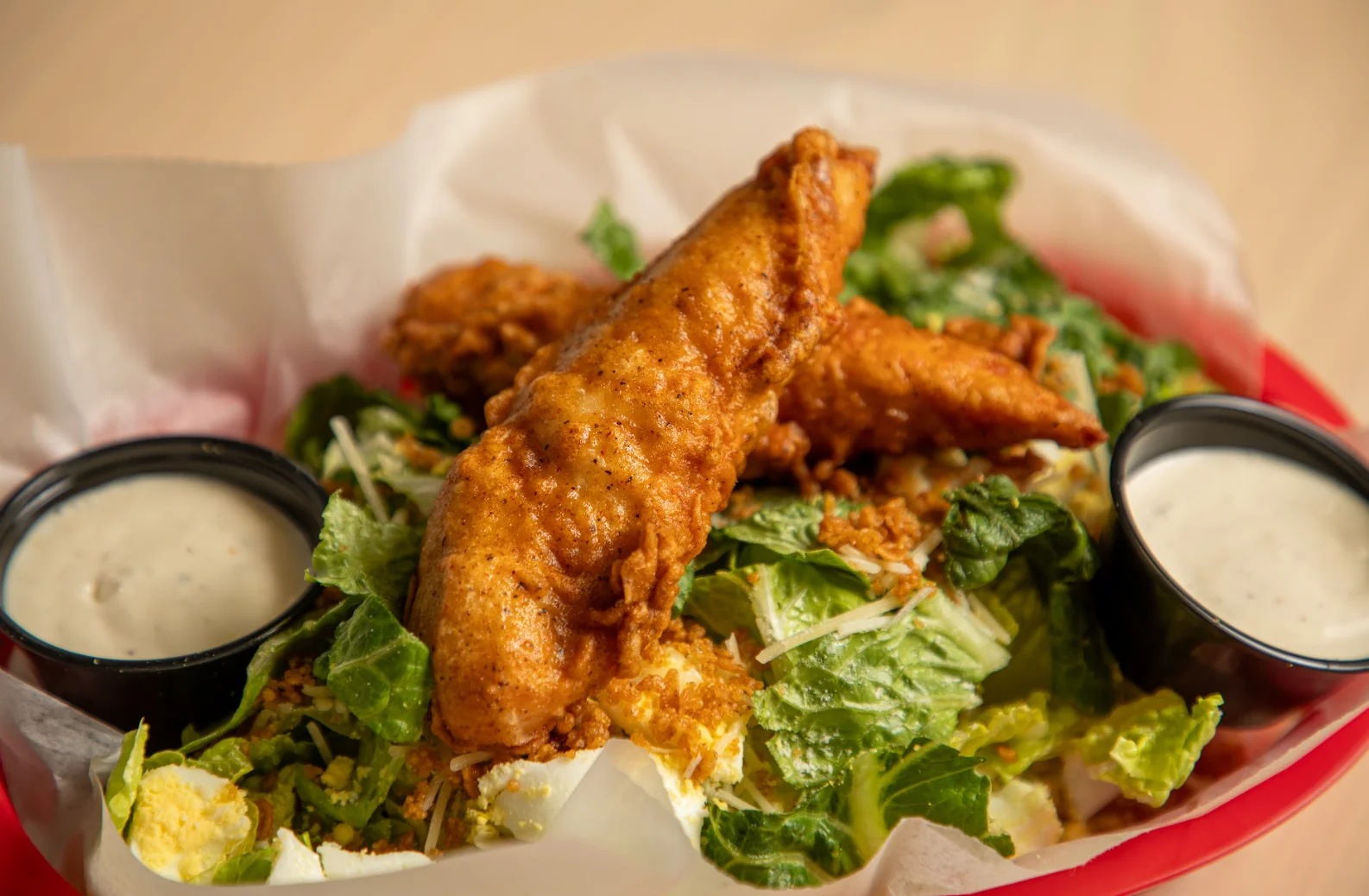 Southern fried chicken salad with ranch dressing