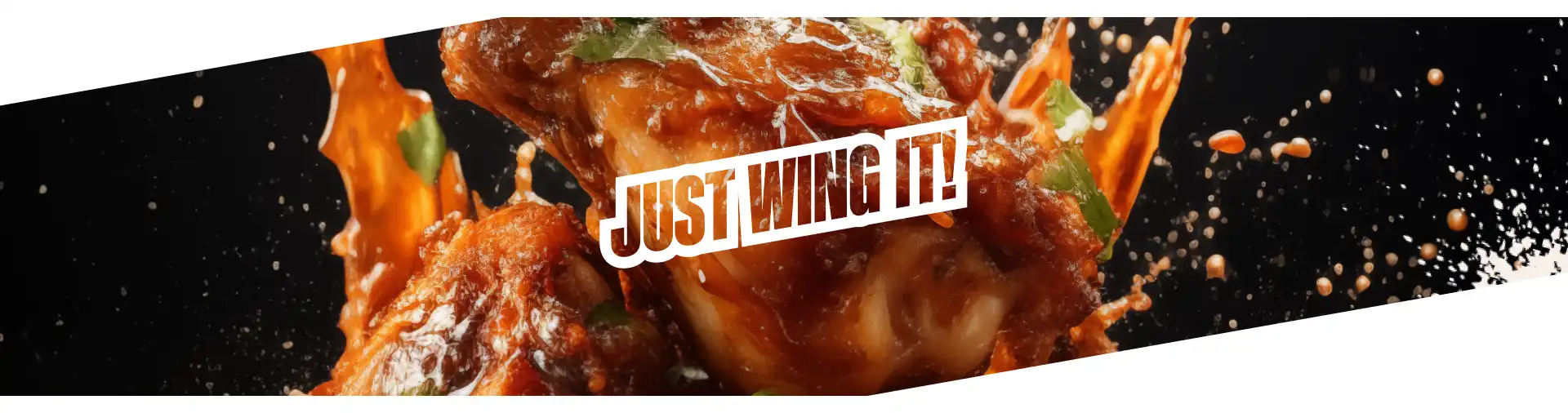 Just Wing It text on top of wings dropped in BBQ sauce