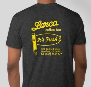Lorca coffee bar t-shirt design featuring fresh coffee theme