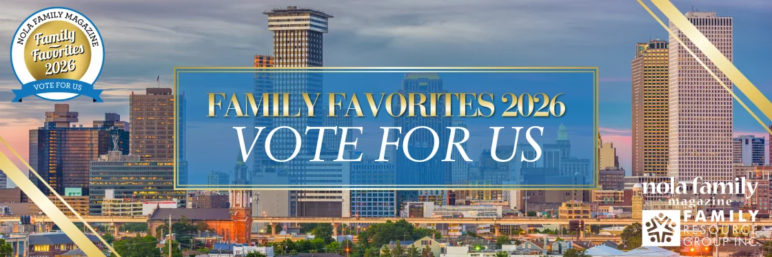 City skyline with a banner for NOLA Family Favorites 2026 voting