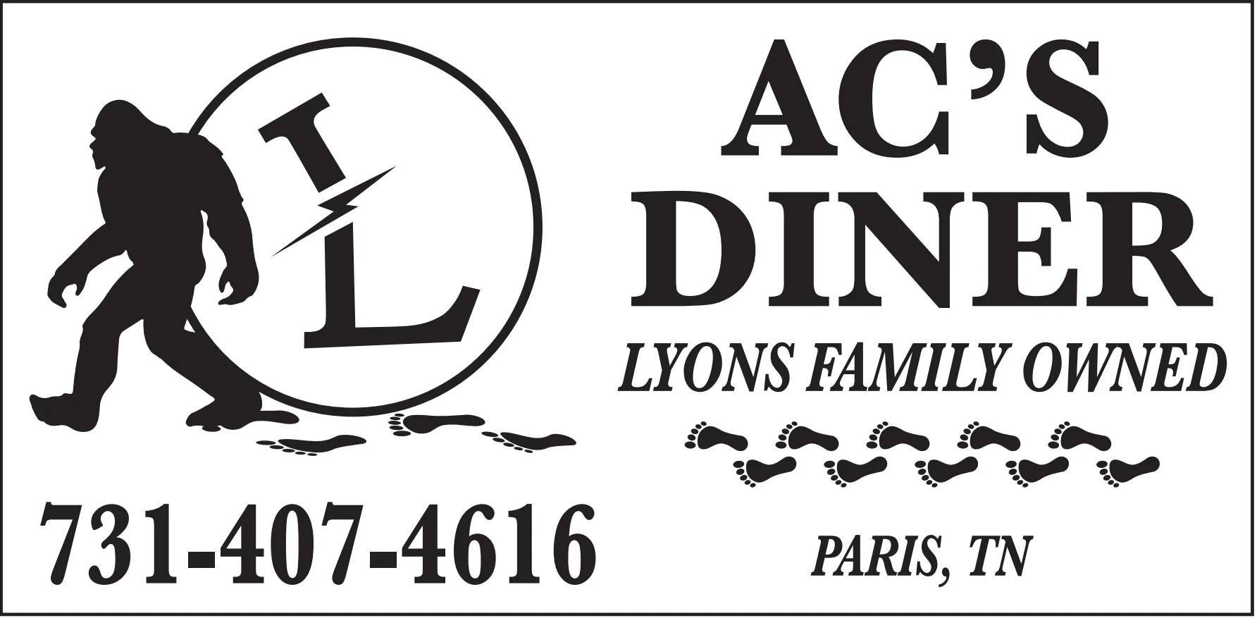 Logo of AC's Diner featuring a Bigfoot silhouette