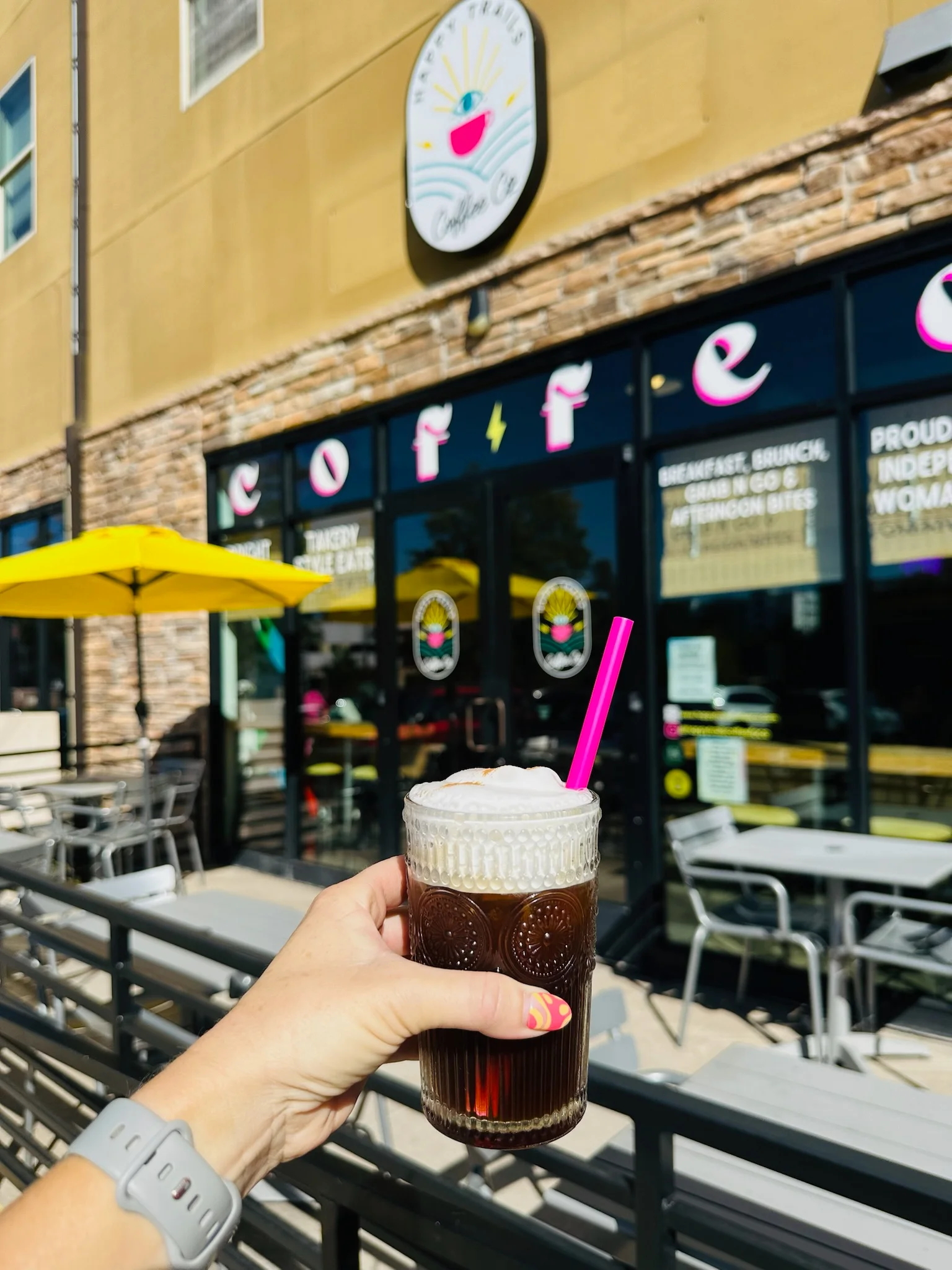 Refreshing iced coffee served at a vibrant café