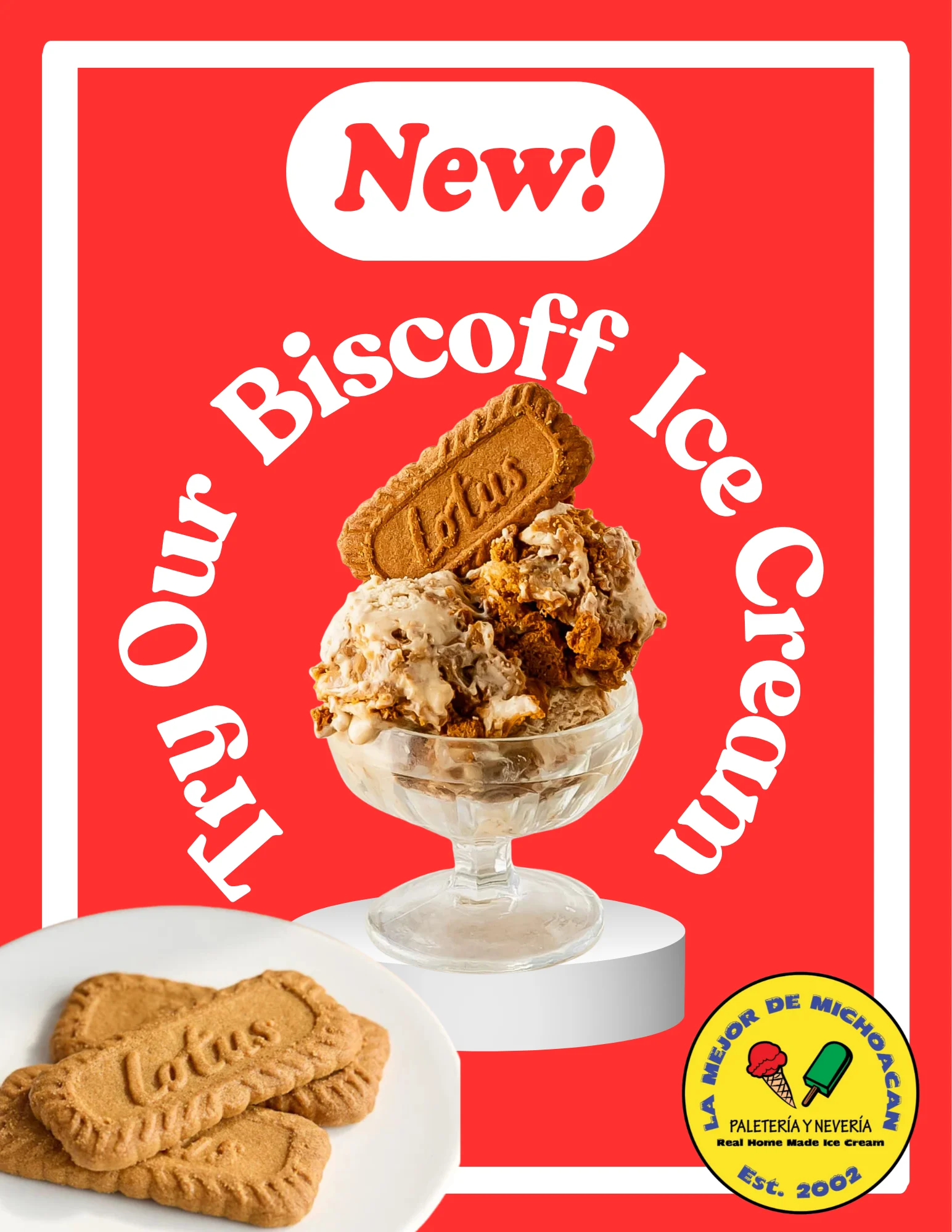 Delicious Biscoff ice cream served in a bowl with a spoon.