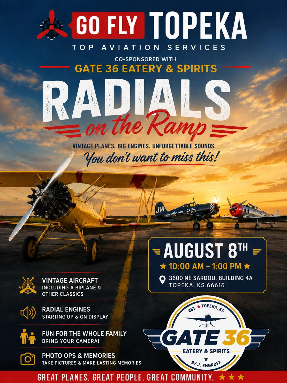 Vintage aircraft event poster for Radials on the Ramp