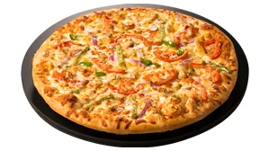 Delicious shrimp pizza with fresh vegetables