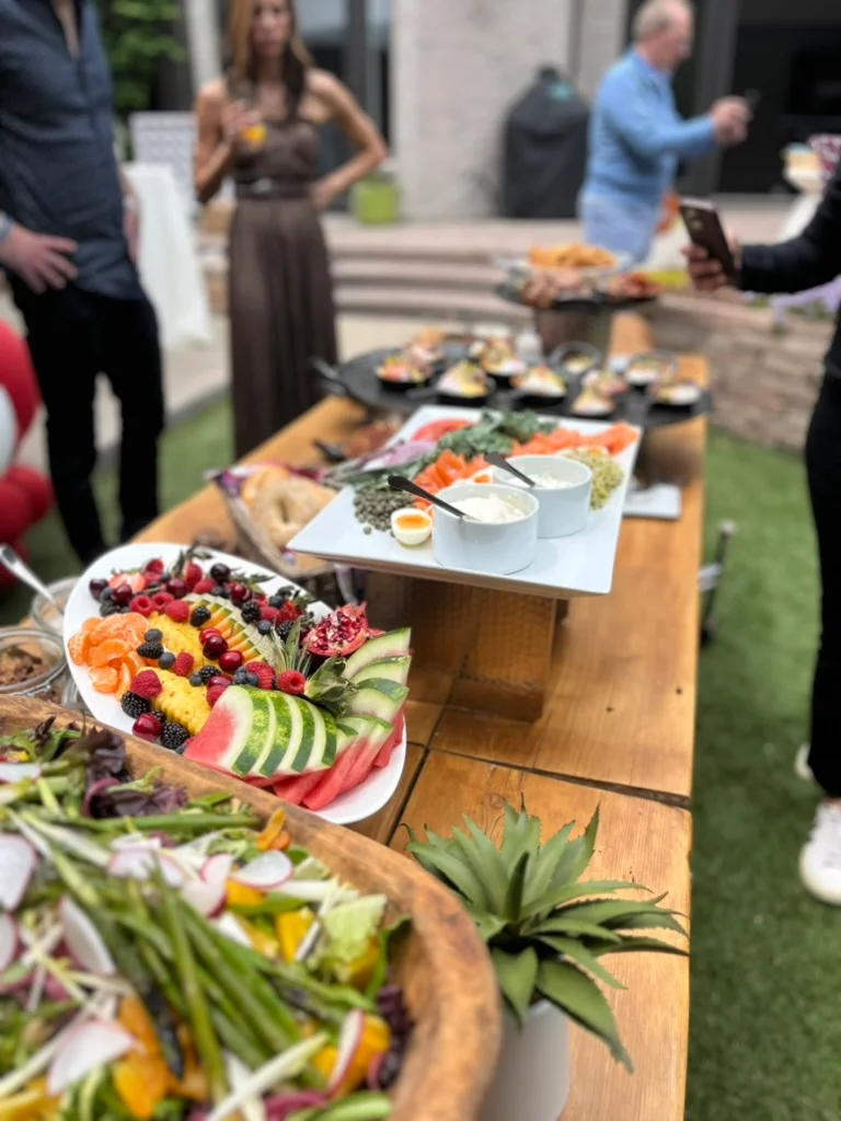 Colorful fruit and vegetable platter at a garden party