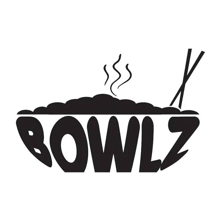 A simple black and white logo depicting a bowl with steam rising above it and the word 'BOWLZ'.