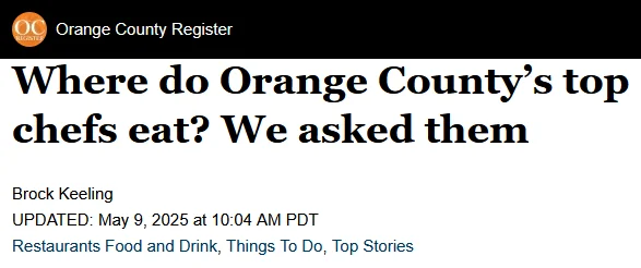 Article on top chefs' favorite dining spots in Orange County