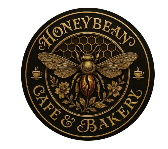 Logo of Honeybean Cafe & Bakery featuring a bee and floral design