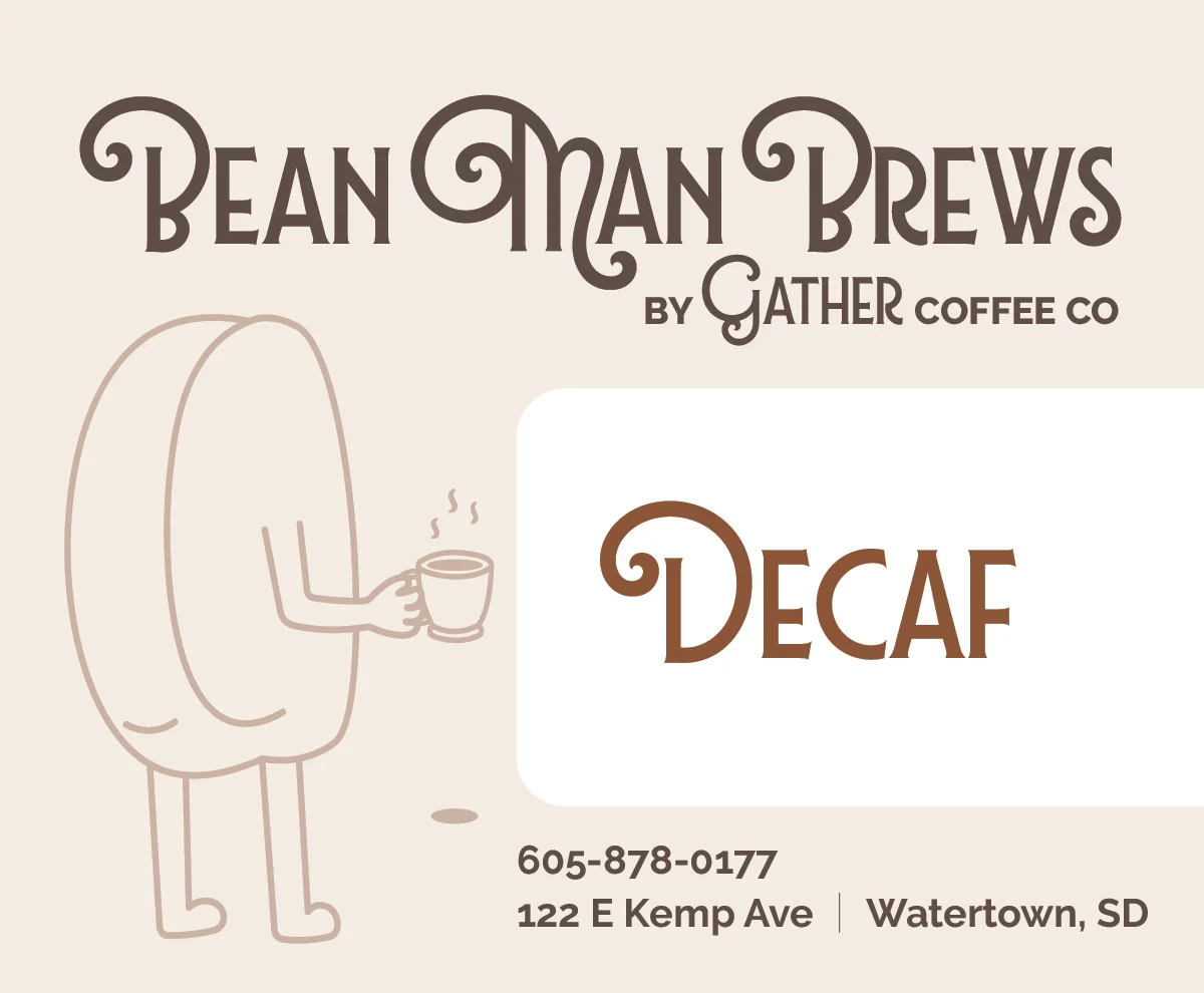 Decaf coffee branding for Bean Man Brews in Watertown, SD