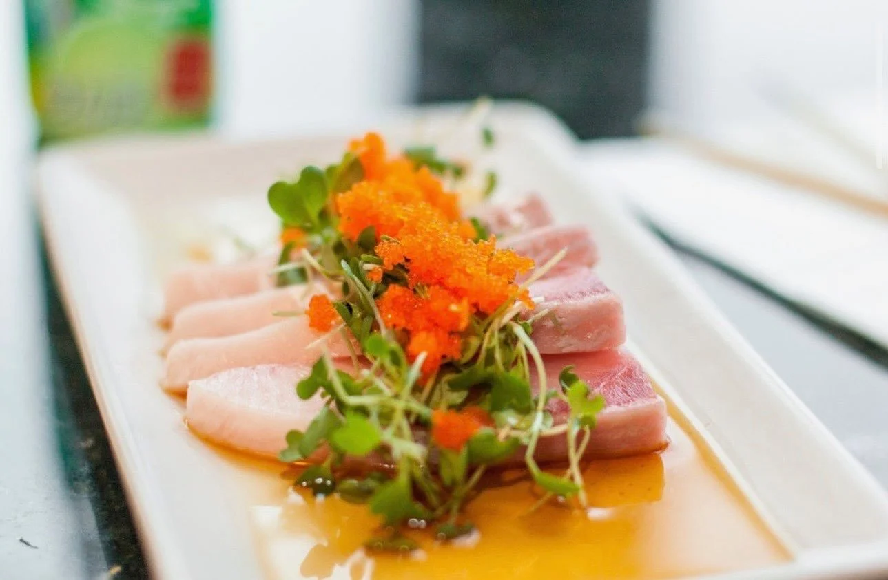 Japanese sashimi platter with vibrant toppings