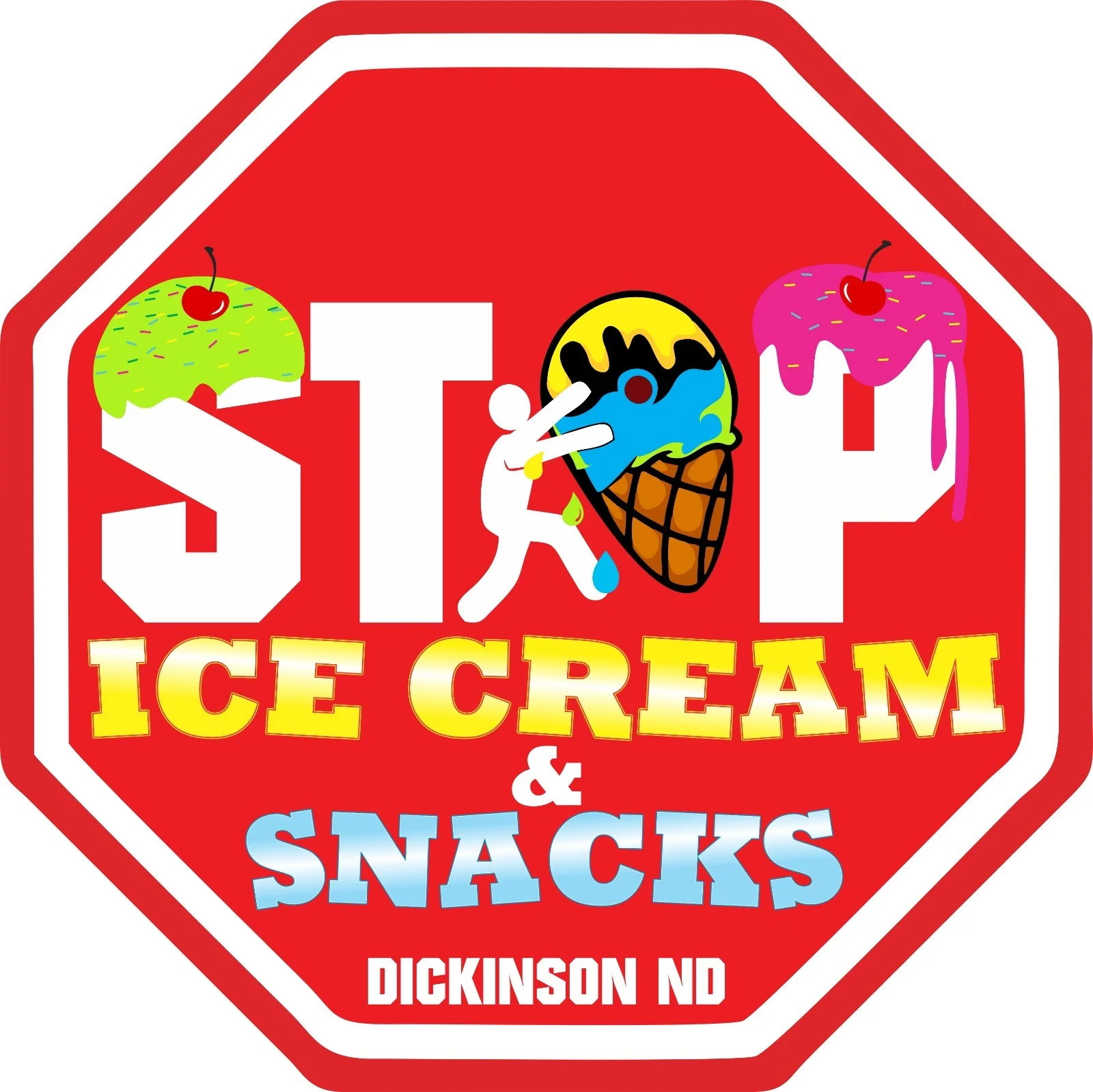 Colorful ice cream shop logo with playful design