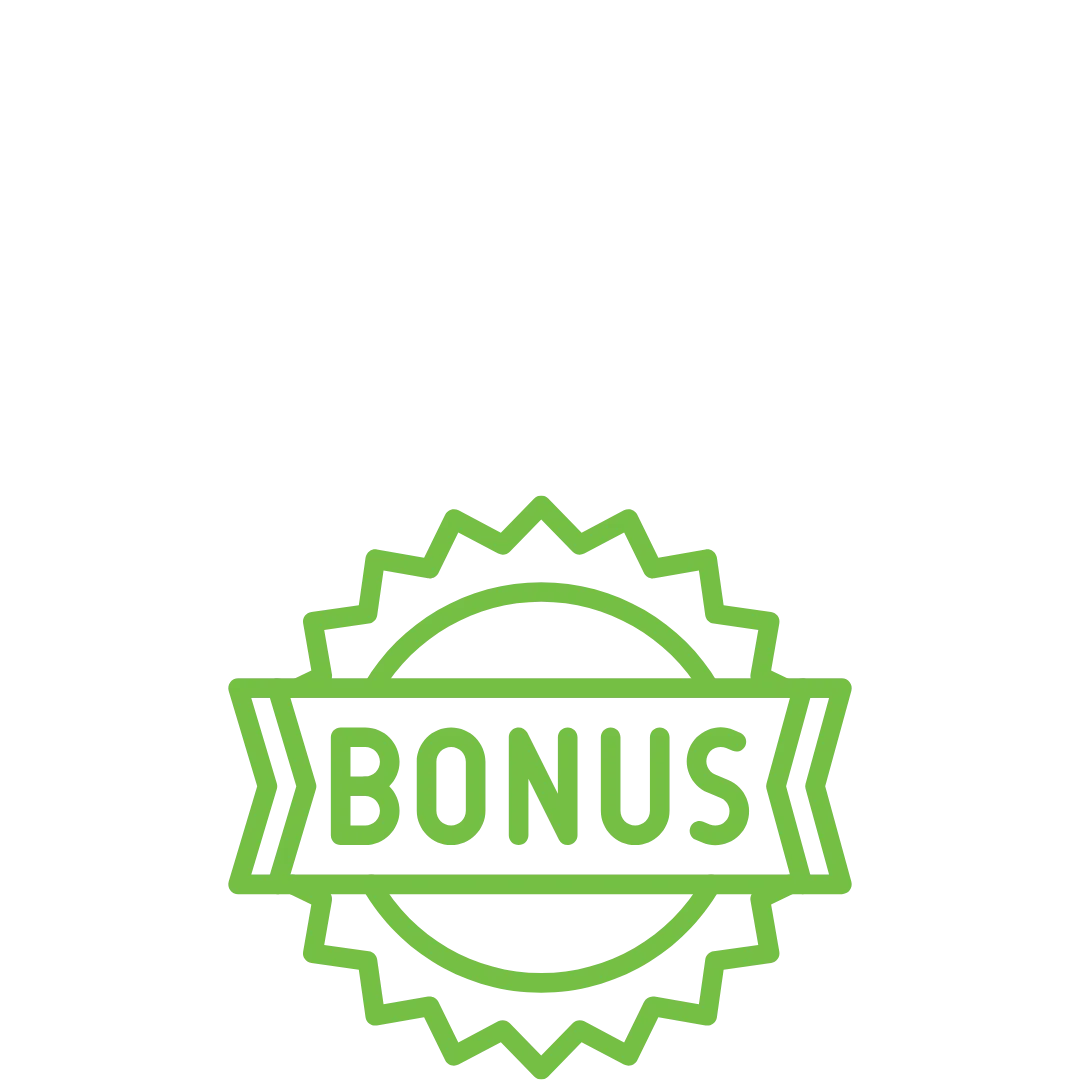 Green bonus badge with starburst design