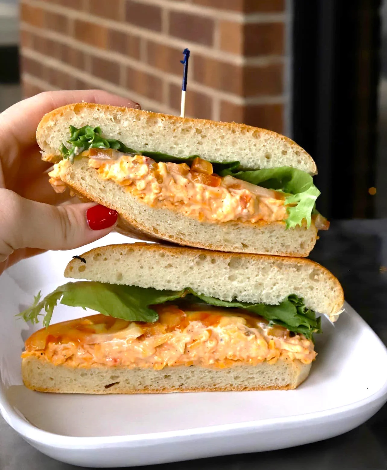 Savory chicken salad sandwich on artisan bread