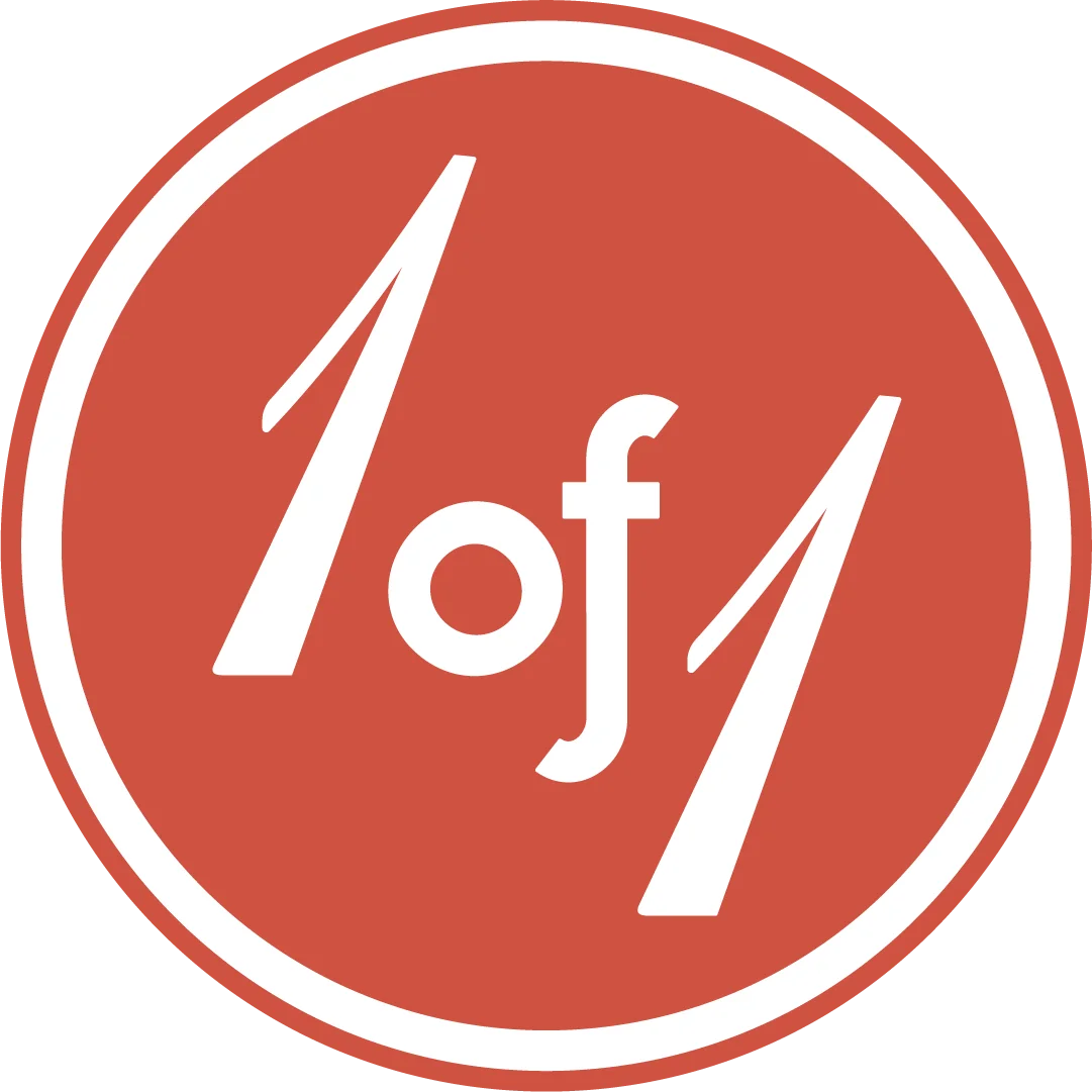 Unique logo design featuring '1 of 1' in a circular format