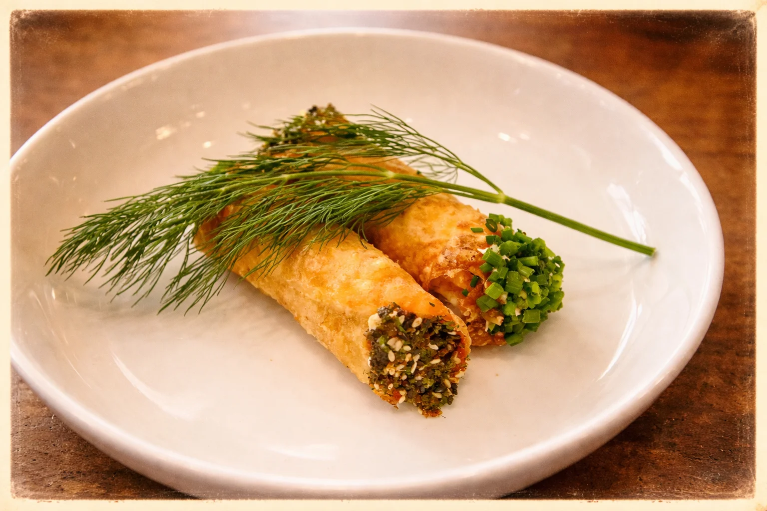 Crispy Vietnamese spring rolls with herbs