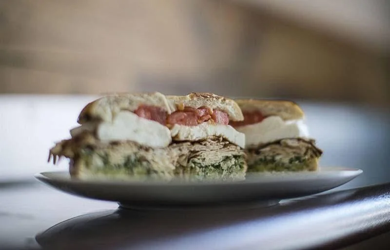 Savory bagel sandwich with turkey and cheese