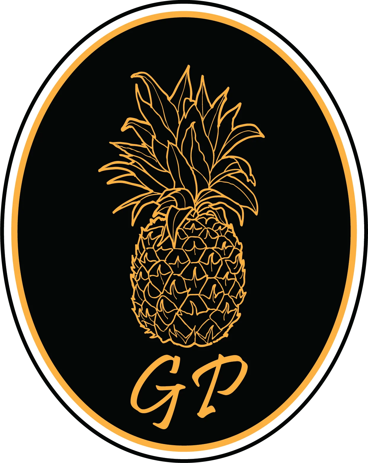 Stylized logo featuring a pineapple and initials GP