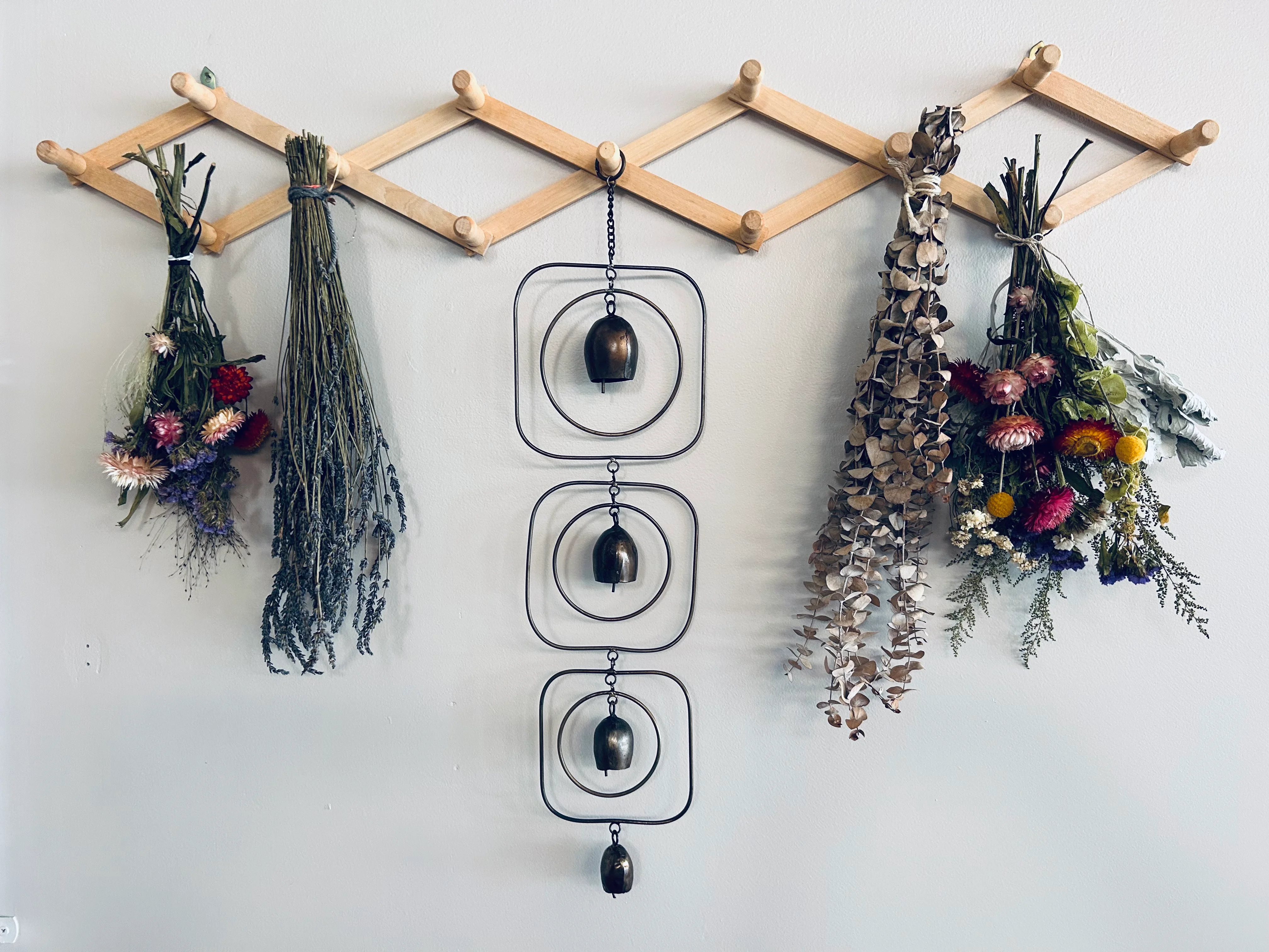 Decorative wall display of dried herbs and flowers