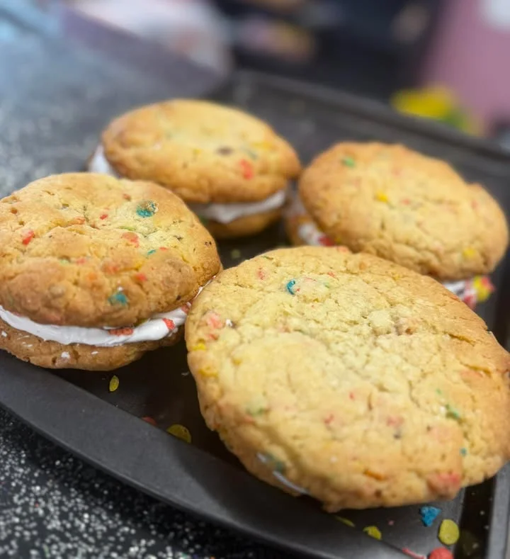 Colorful funfetti cookie sandwiches with cream filling