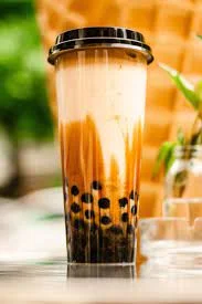 Iced bubble tea with tapioca pearls