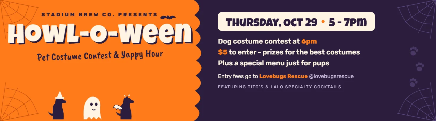 Halloween pet costume contest and yappy hour event poster