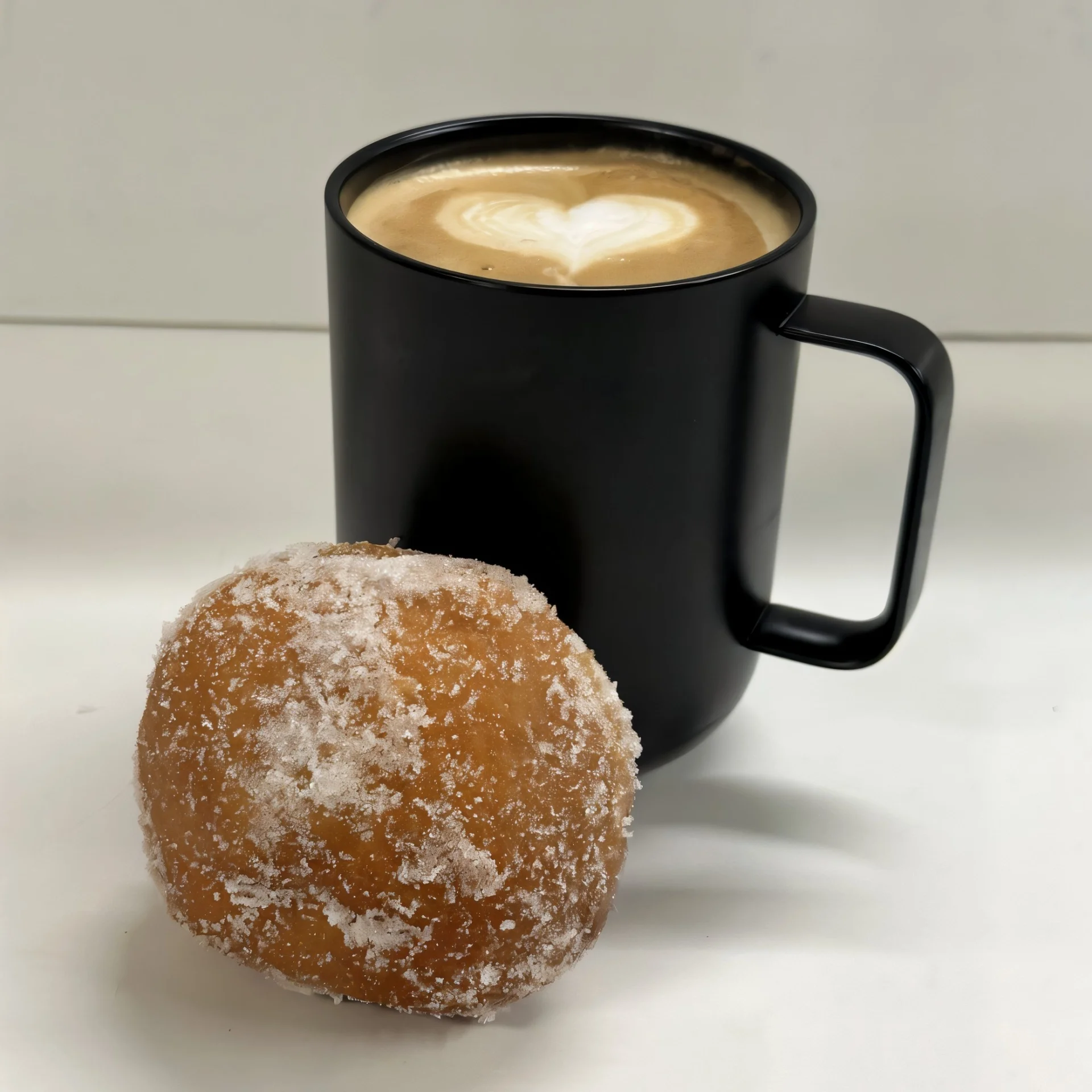 A cup of coffee paired with a fresh glazed donut