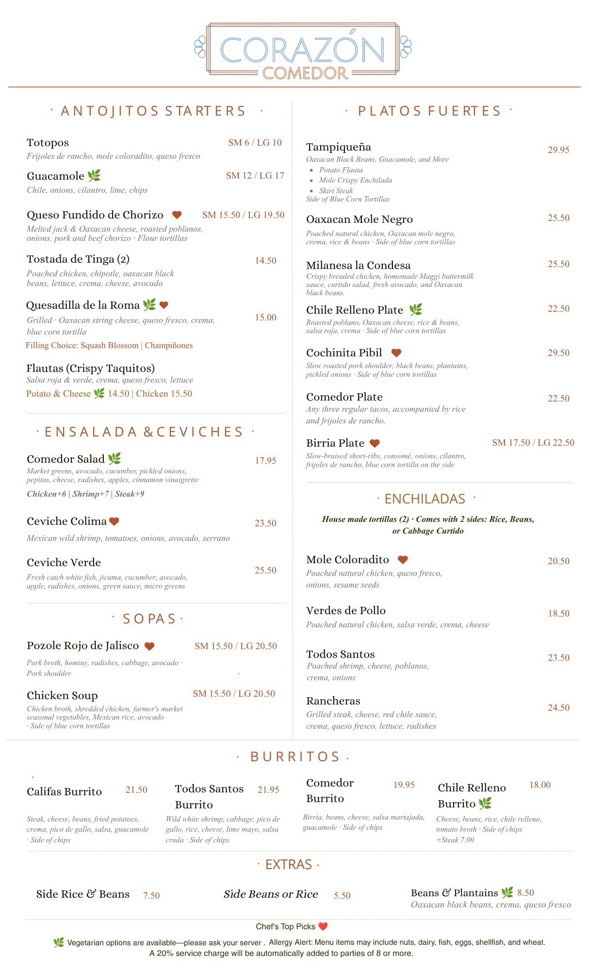 Menu of Oaxacan cuisine featuring diverse traditional dishes