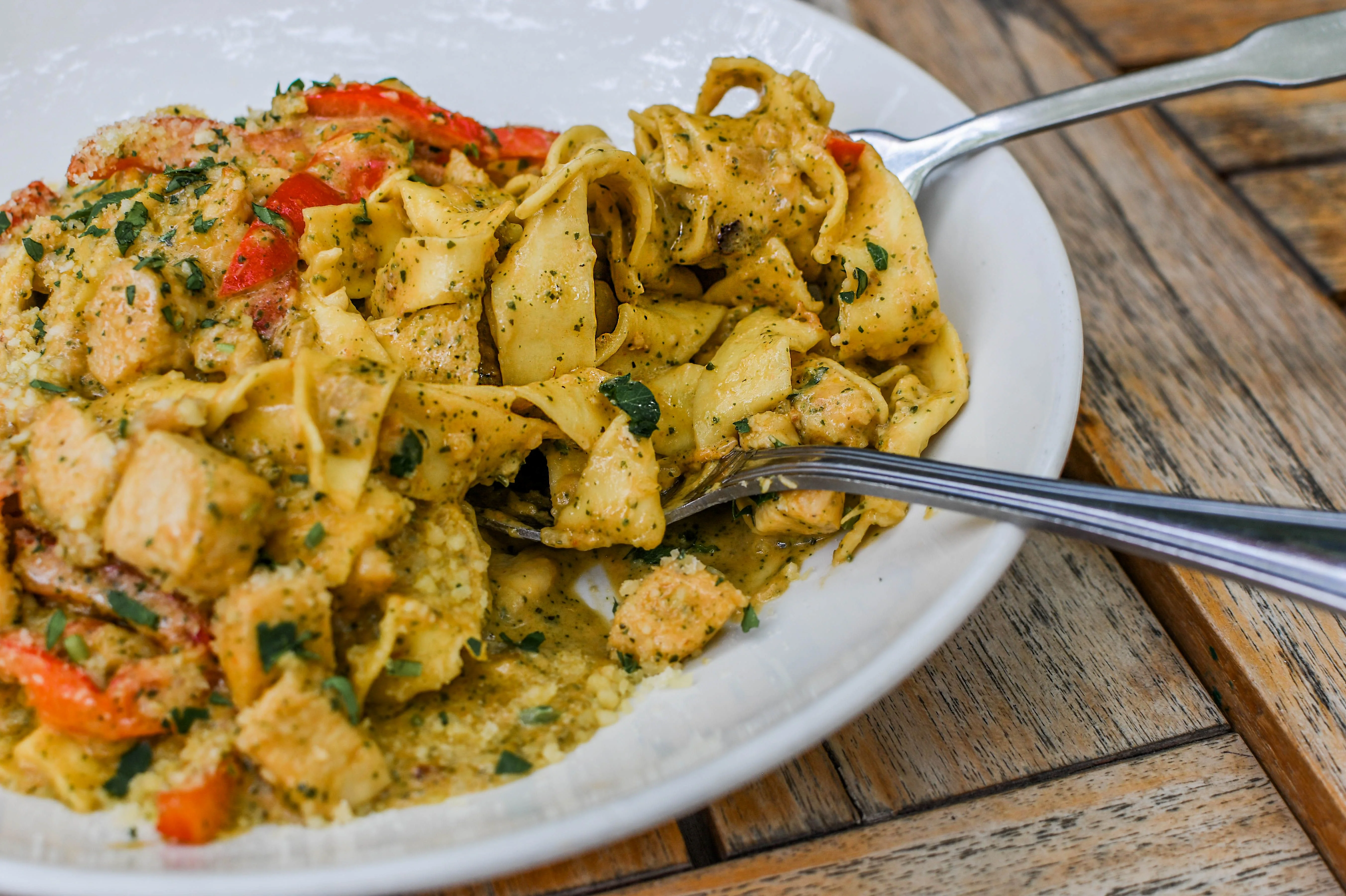 Creamy chicken fettuccine alfredo with herbs