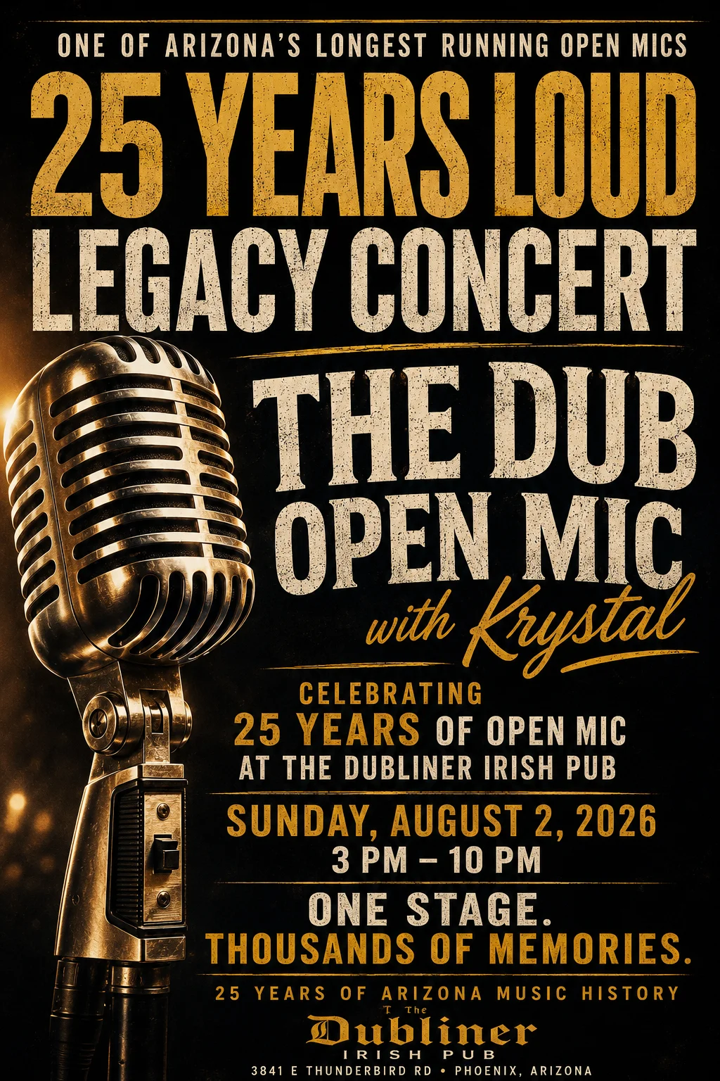 Promotional poster for 25th anniversary of open mic at The Dubliner Irish Pub