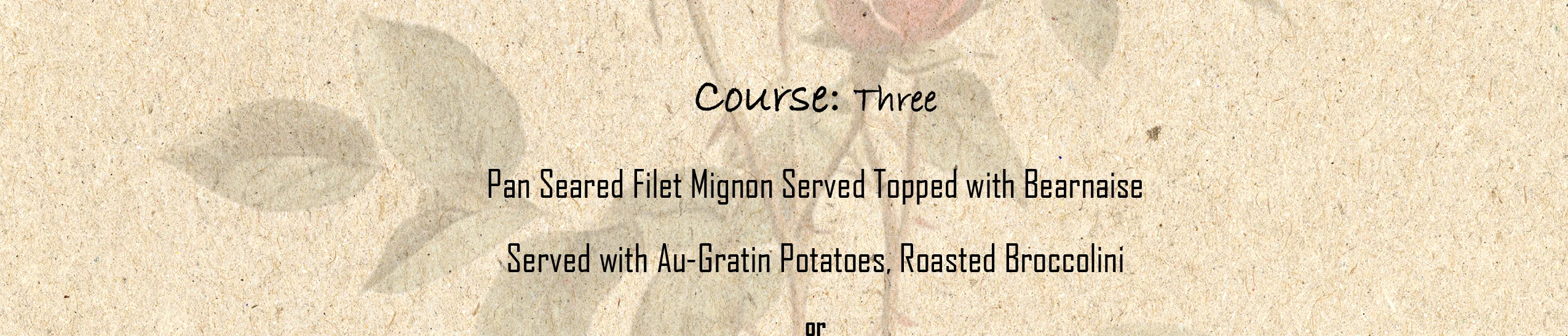 Valentine's Day multi-course menu with elegant floral design