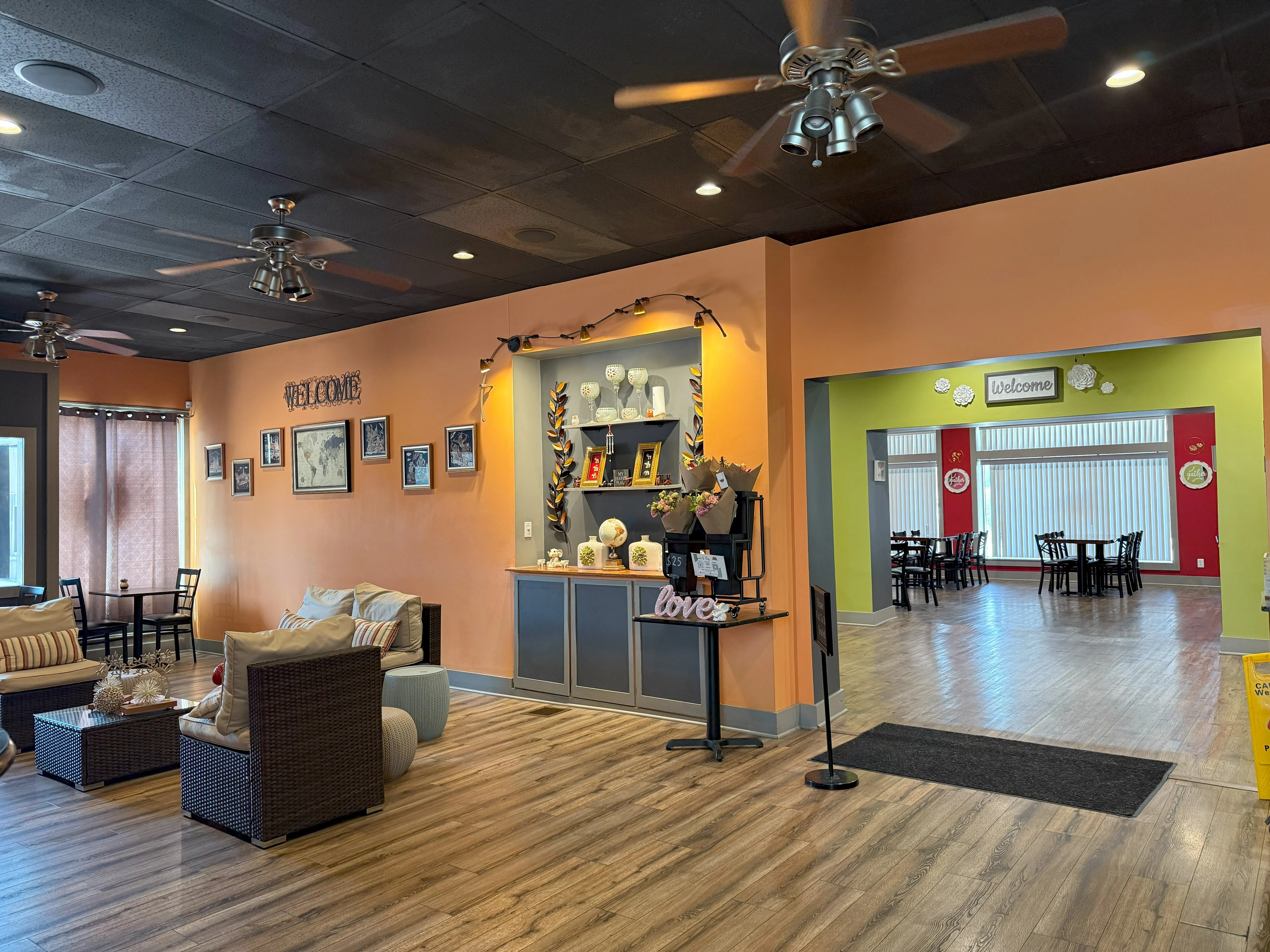 Cozy restaurant interior with welcoming decor and seating areas