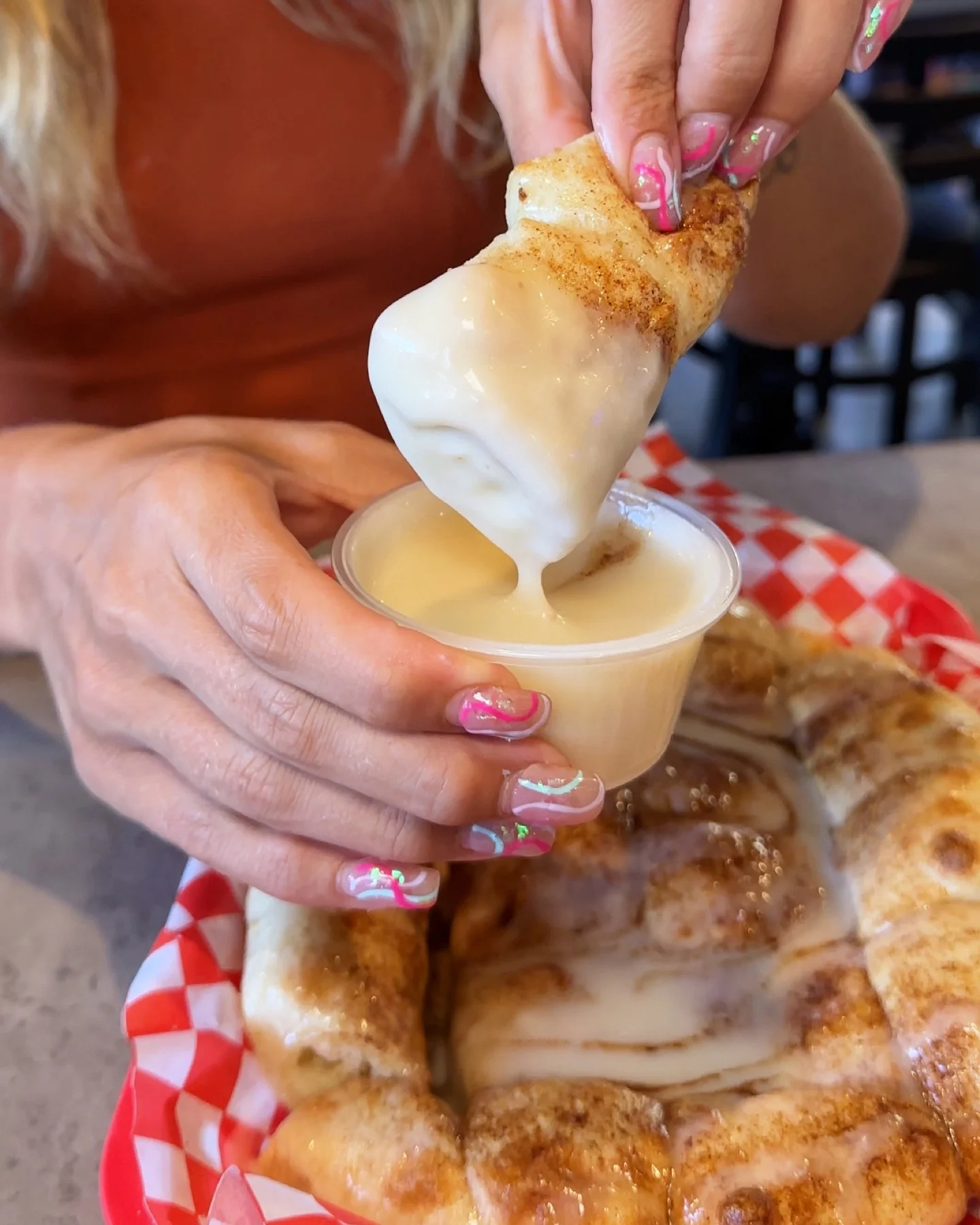 Cinnasquares dipped in vanilla glaze at Stadium Pepz Anaheim