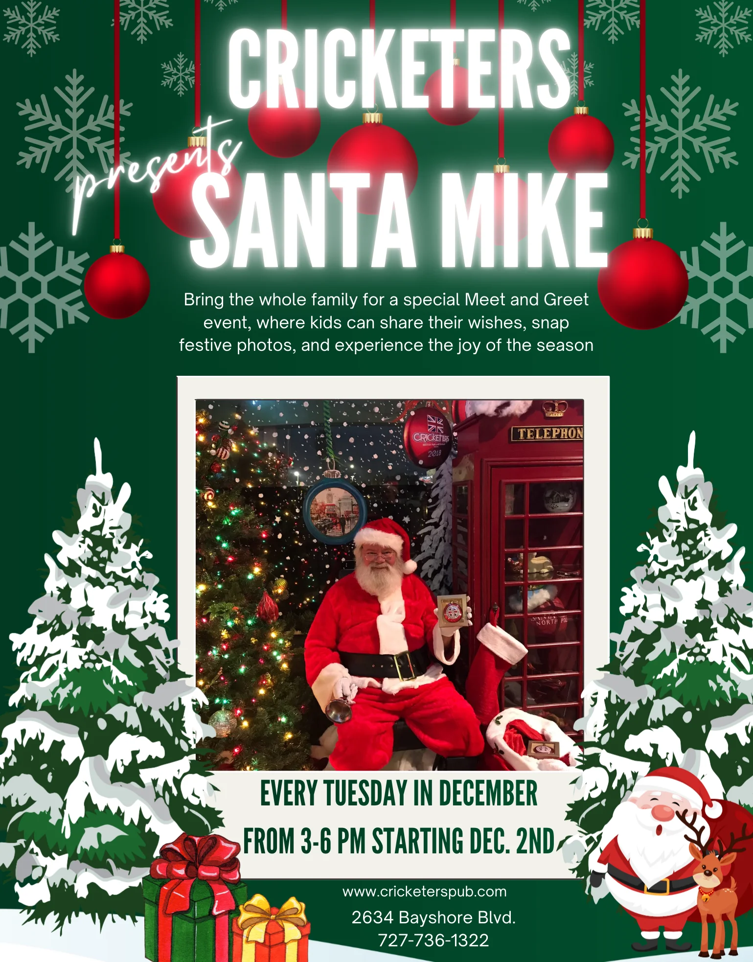 Family-friendly holiday event with Santa at Cricketers Pub