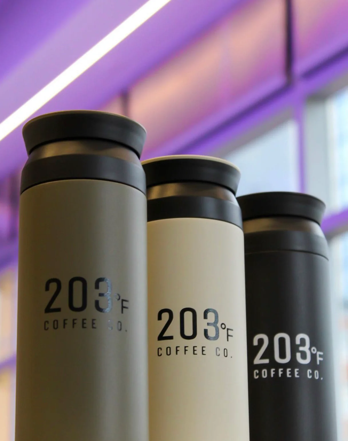 Stylish coffee tumblers from 203°F Coffee Co.