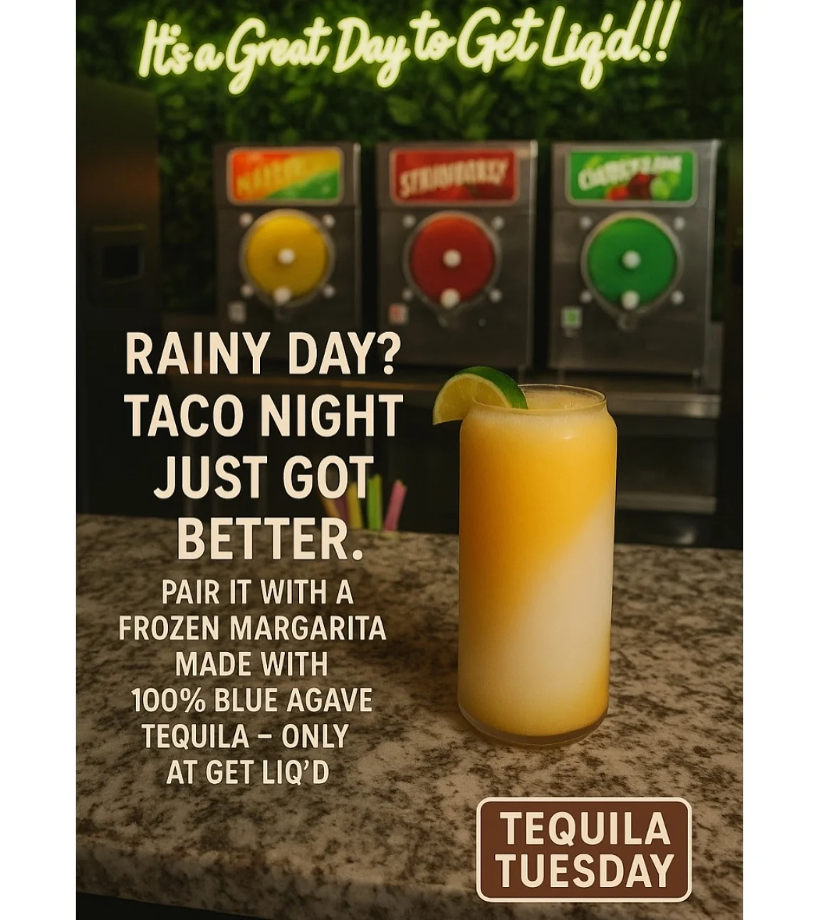Frozen margarita cocktail in a vibrant bar setting