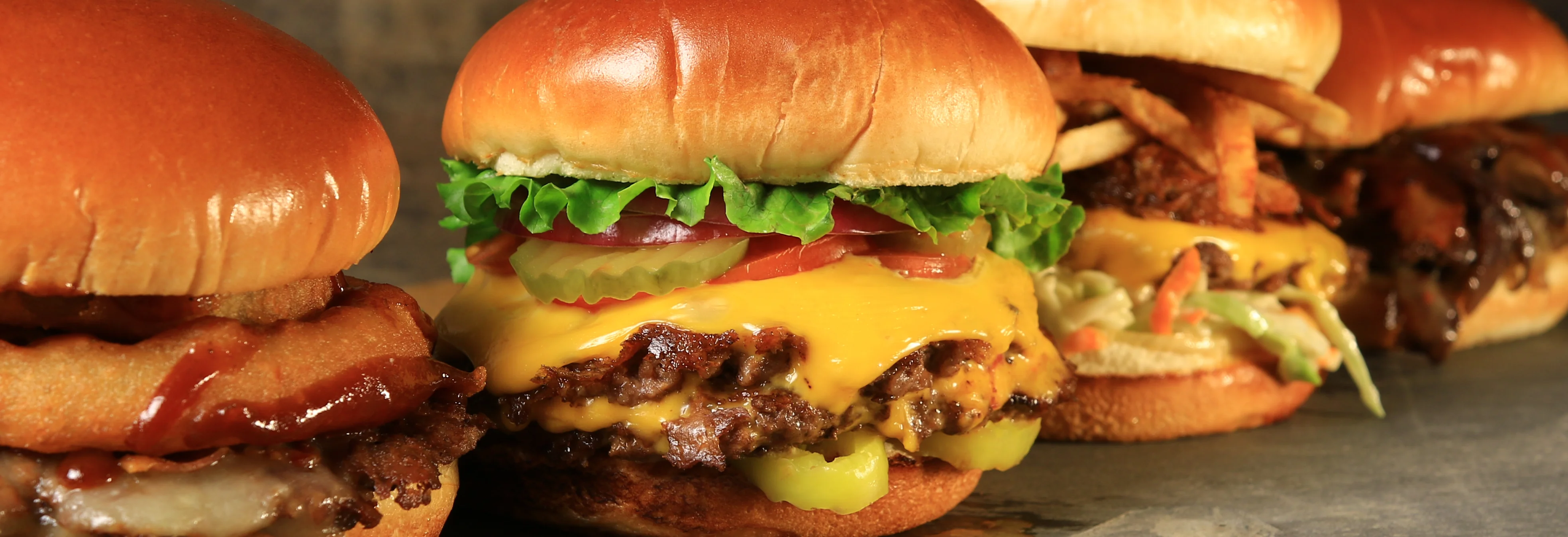 Delicious cheeseburgers with fresh toppings