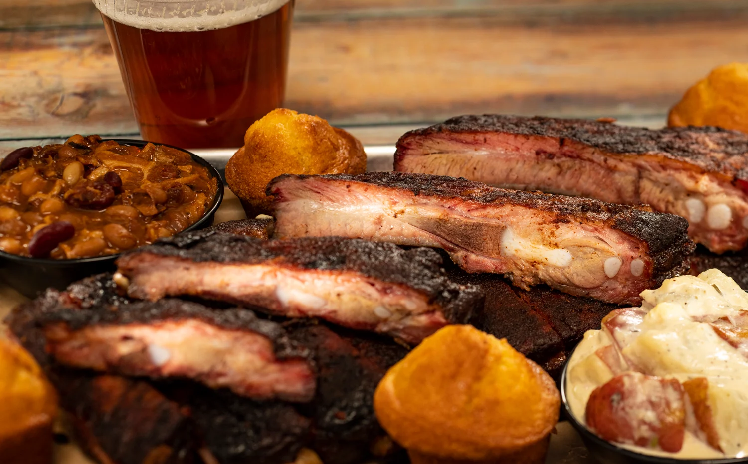 Smoked barbecue brisket platter with sides