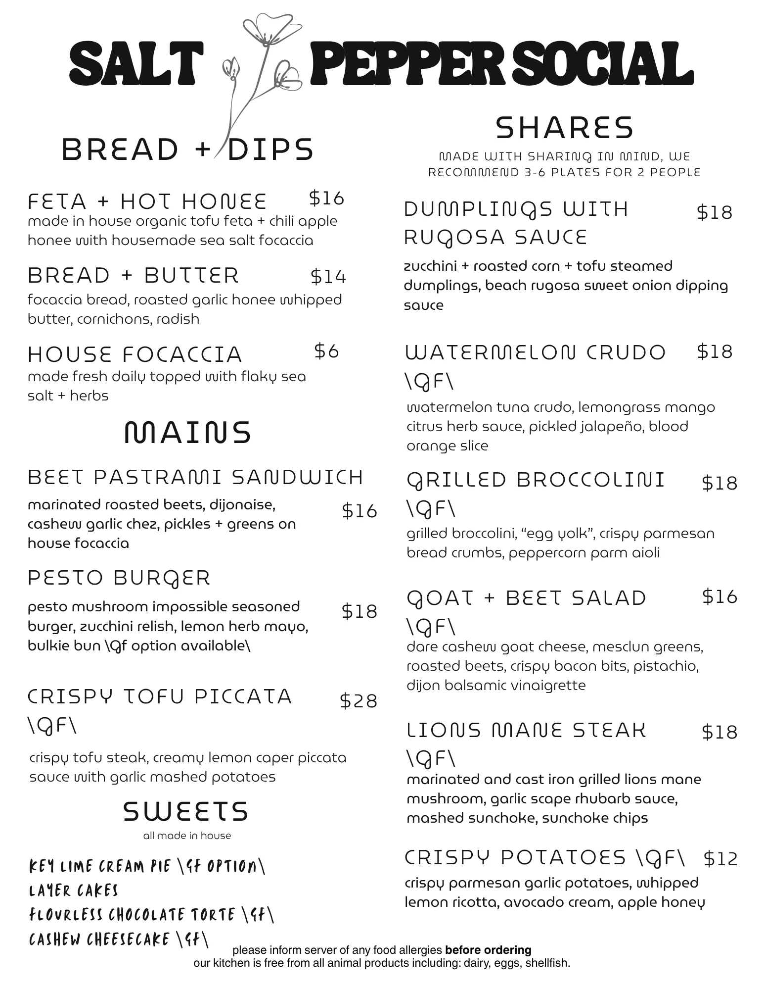 sample menu